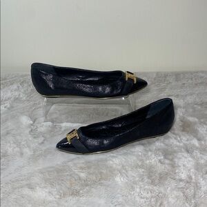 Black and Gold Ballet Flats with Pointed Toe